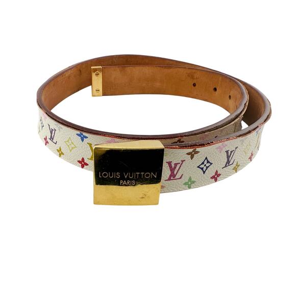 Louis Vuitton Suntulle Carre White Monogram Multicolor Murakami Belt Sz 32 (80) - Picture 5 of 13